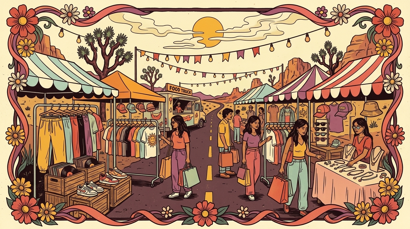 Illustrated street market at Streetland